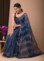 Cotton Sea Blue  Digital Printed Saree